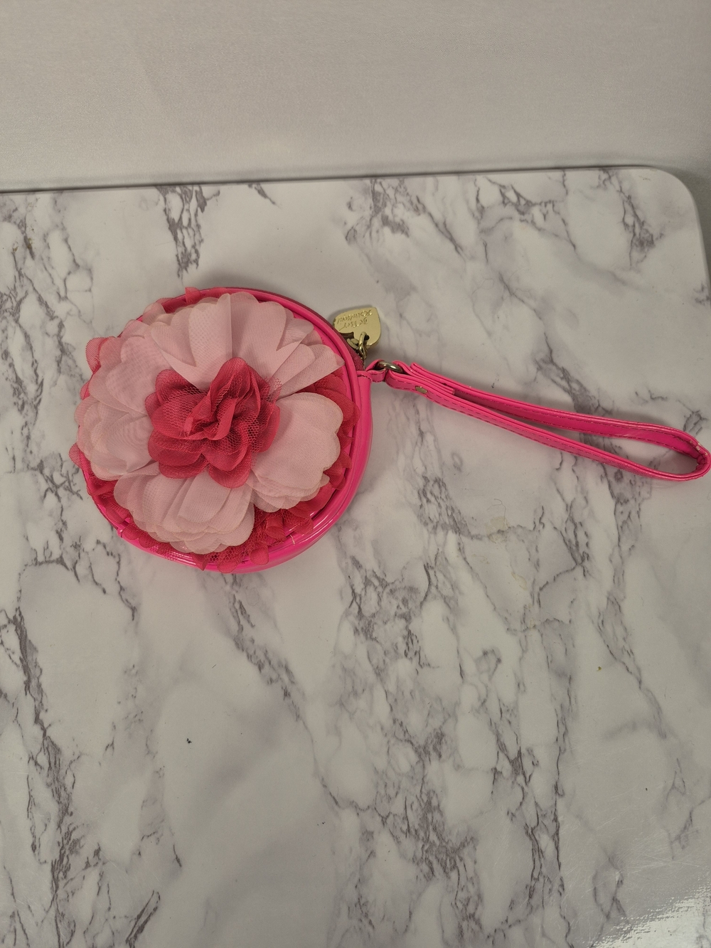 Betsey Johnson Hot Pink Round Floral Wristlet Clutch